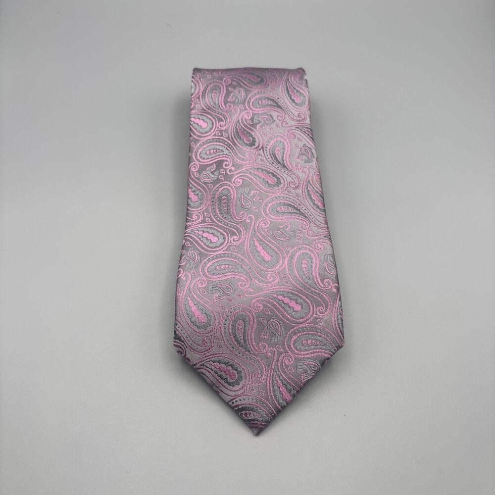Pronto Uomo Tie Pink Gray Paisley Men Necktie